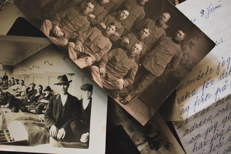 Sepia photographs and handwritten letters in a pile